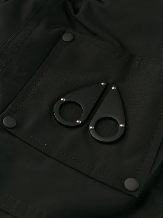 Close up of black jackets, showing texture of the nylon and polyester and feather down fabric