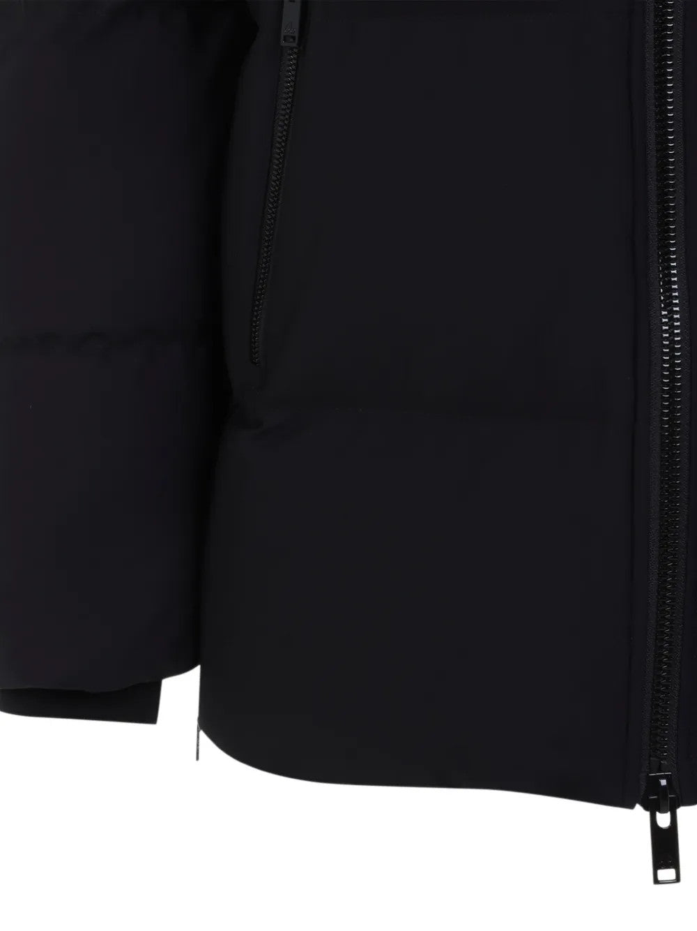 Close up of Black jacket, showing texture of the 100% nylon fabric
