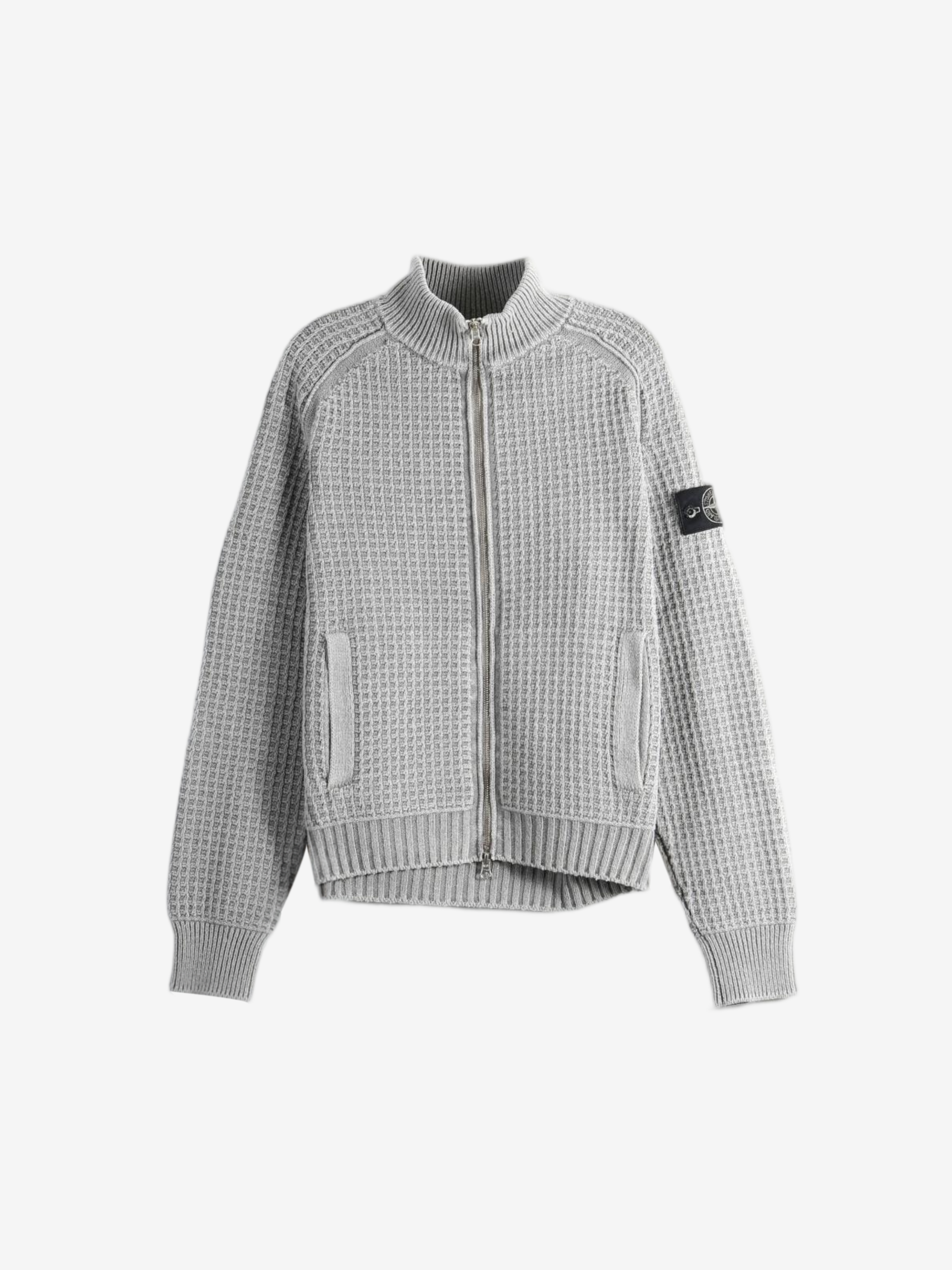Grey knitwear, front view