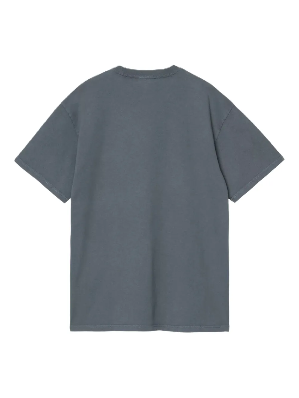 grey t-shirt, back view