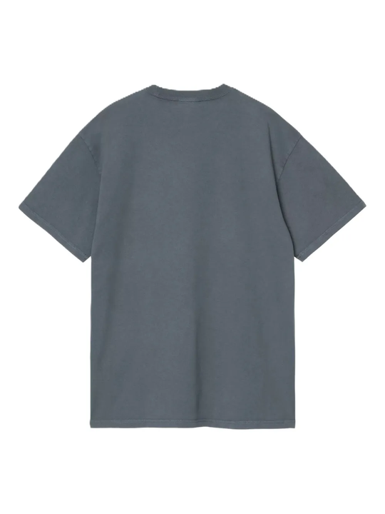 grey t-shirt, back view