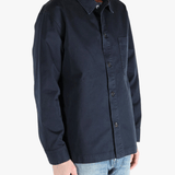 Navy shirts worn by a person, showing the shirts fit