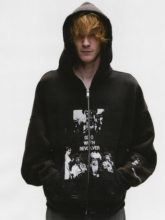 Black hoodie worn by a person, showing the hoodie