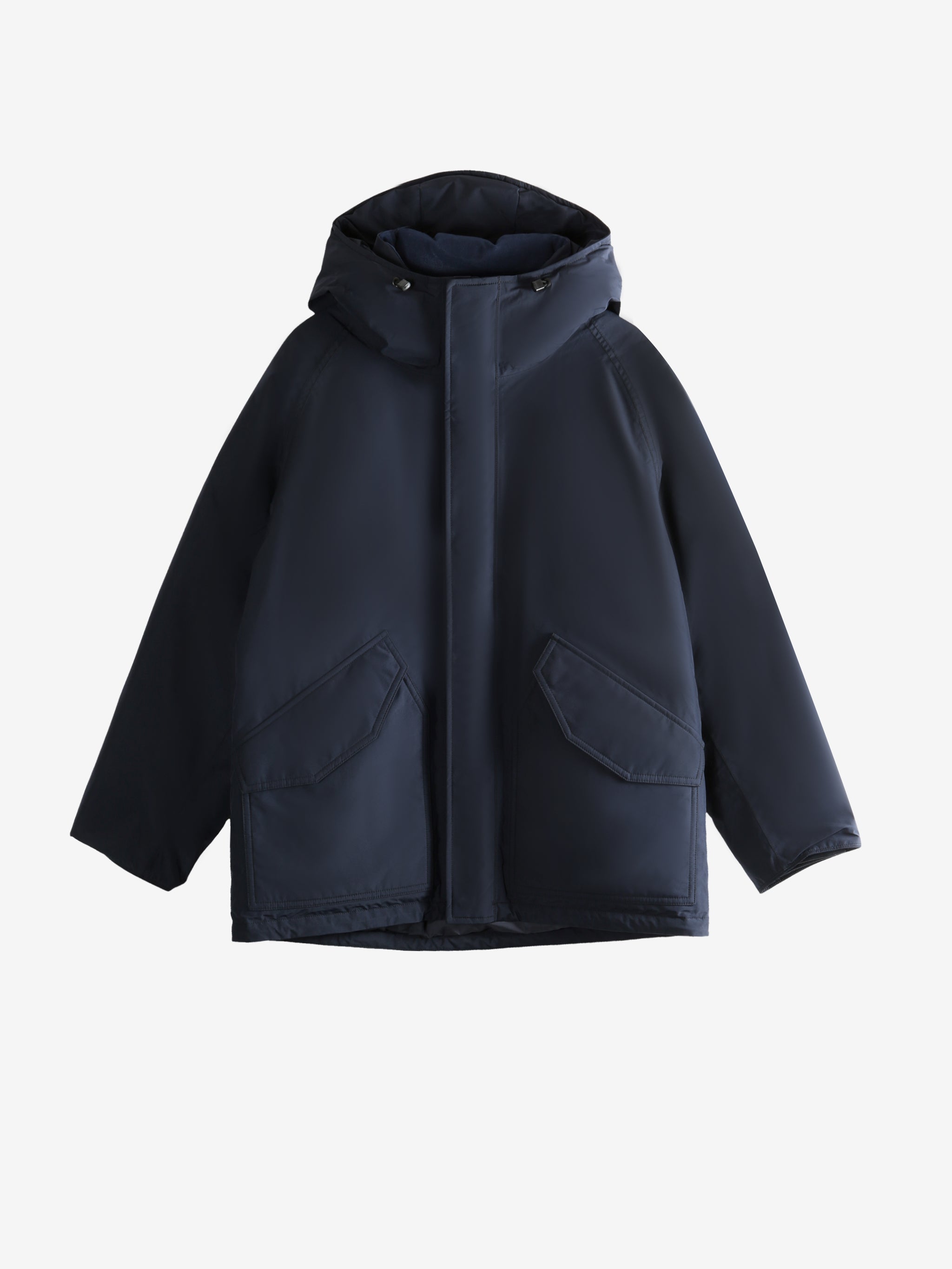 Navy coat, front view