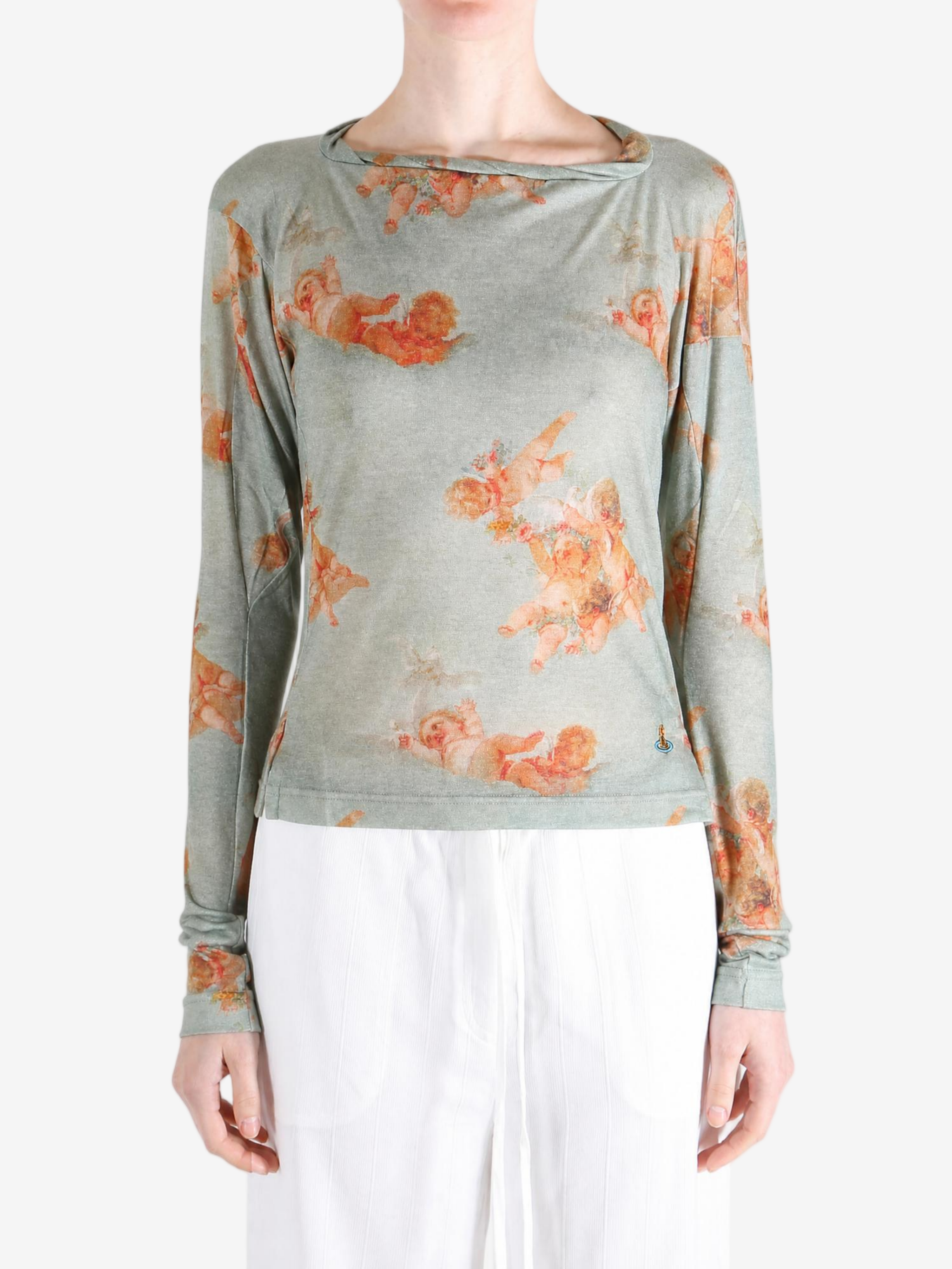 Grey top worn by a person, showing the top fit