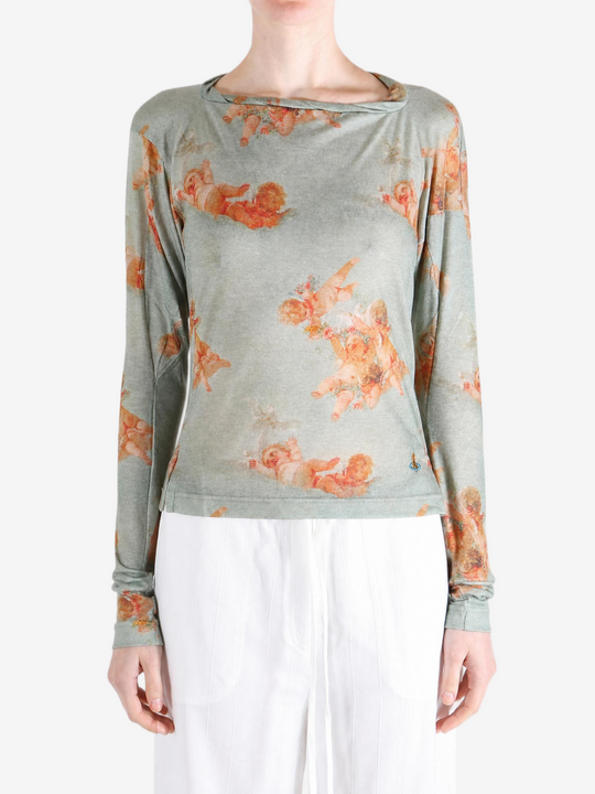 Grey top worn by a person, showing the top fit