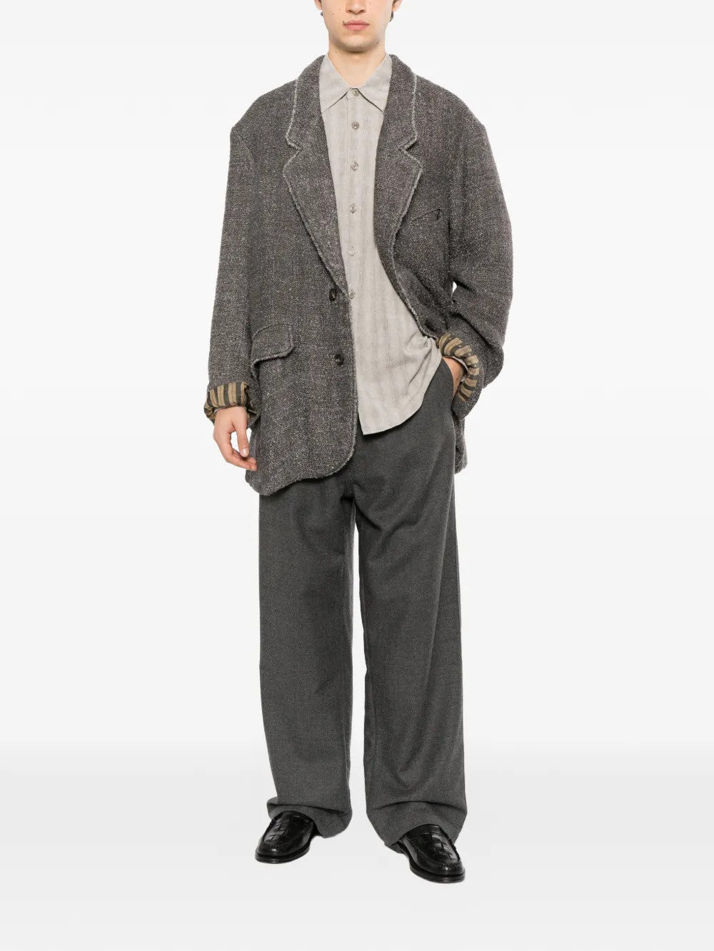 Grey blazer, full body view