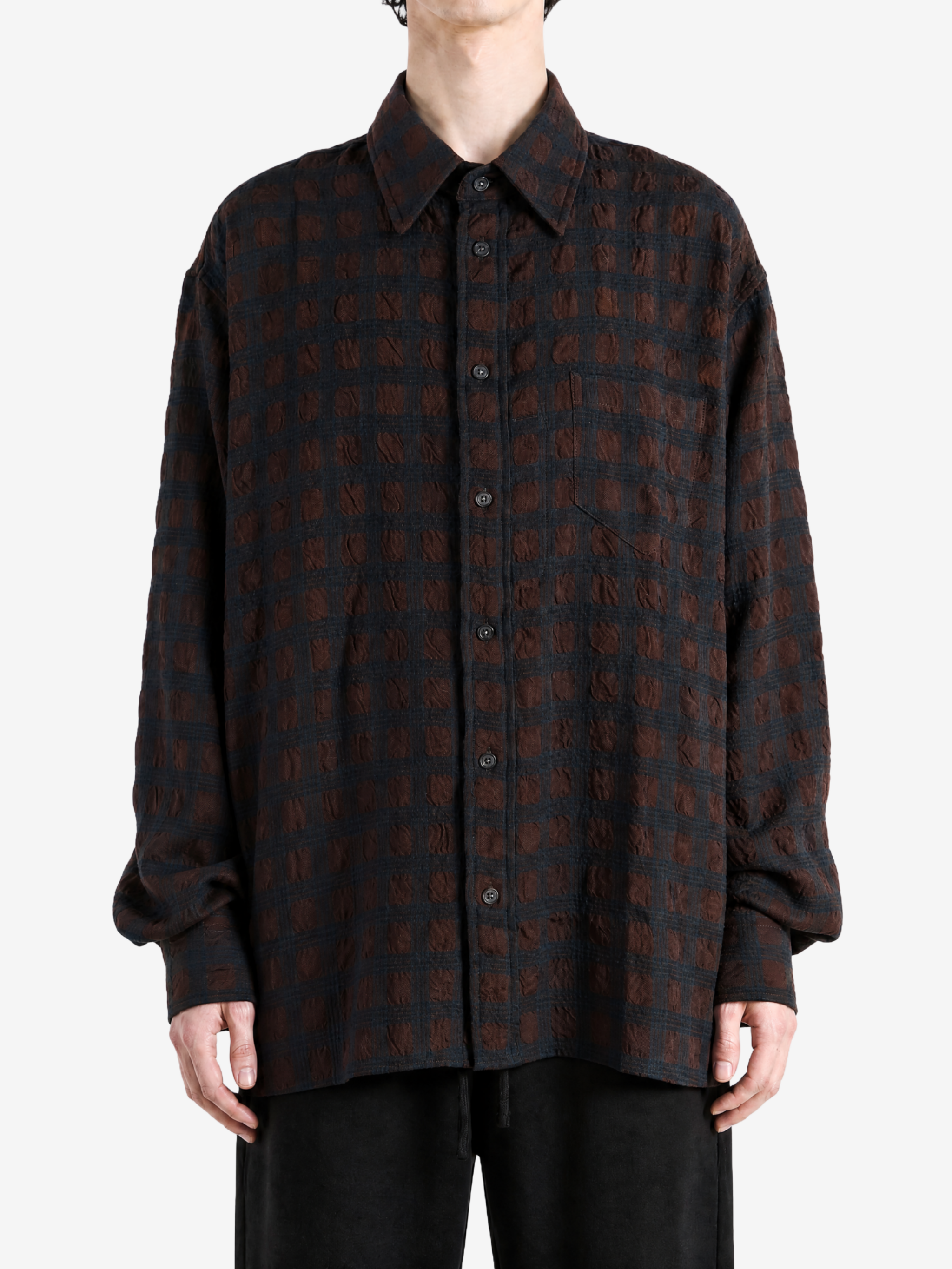 Brown shirt, full body view