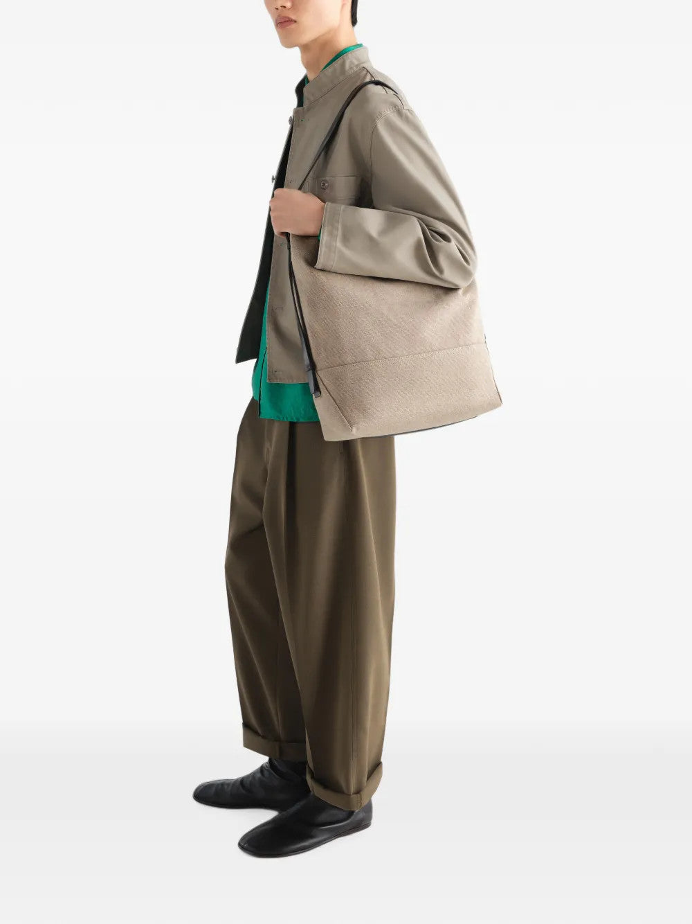 Tan bag, full body view