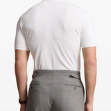 White tee, back view