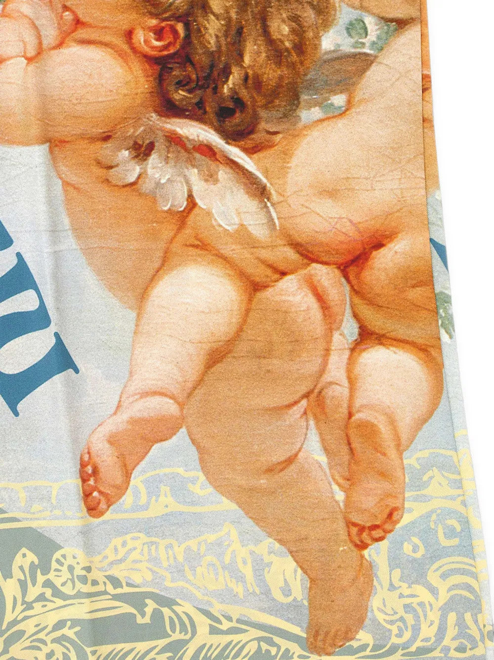 Close up of Blue scarf, showing texture of the 100% silk fabric
