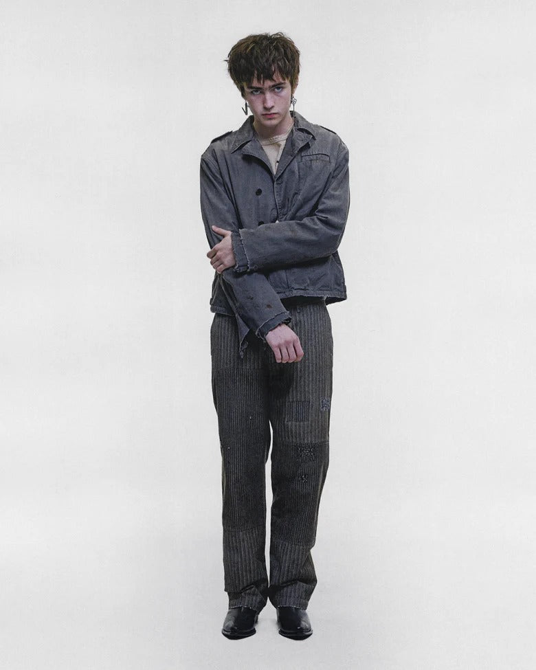 Grey pants, full body view