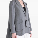 Grey jacket worn by a person, showing the jacket fit
