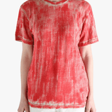 Red t-shirt worn by a person, showing the t-shirt's fit
