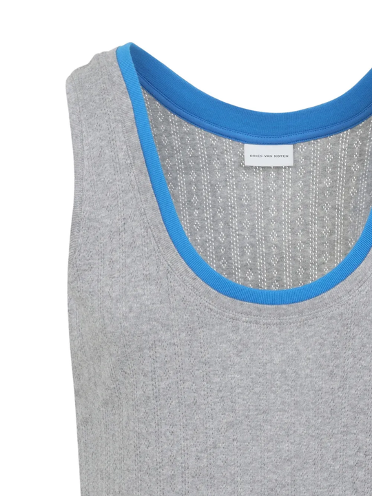 close up of grey tops , showing texture of the cotton fabric