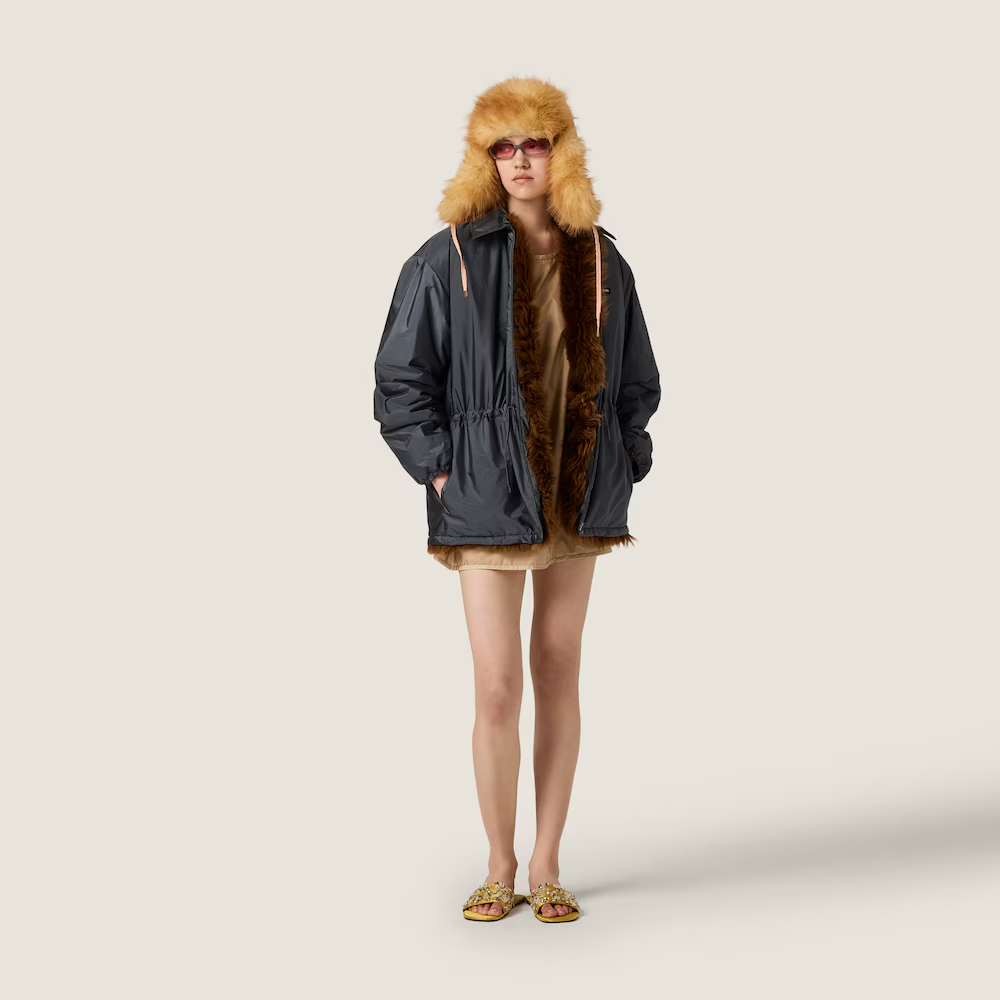 Navy jacket, full body view