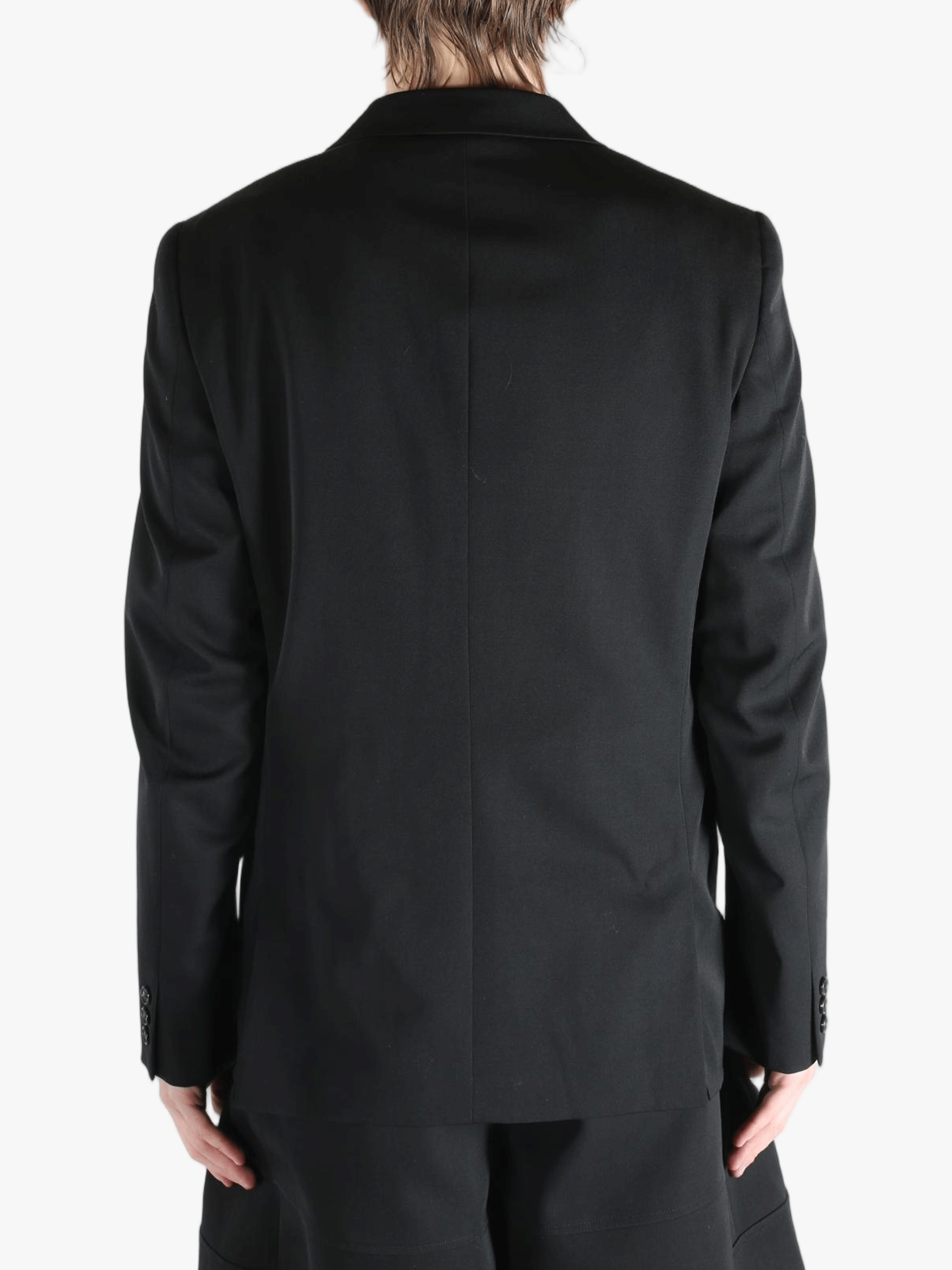 Black jackets worn by a person, showing the jackets fit