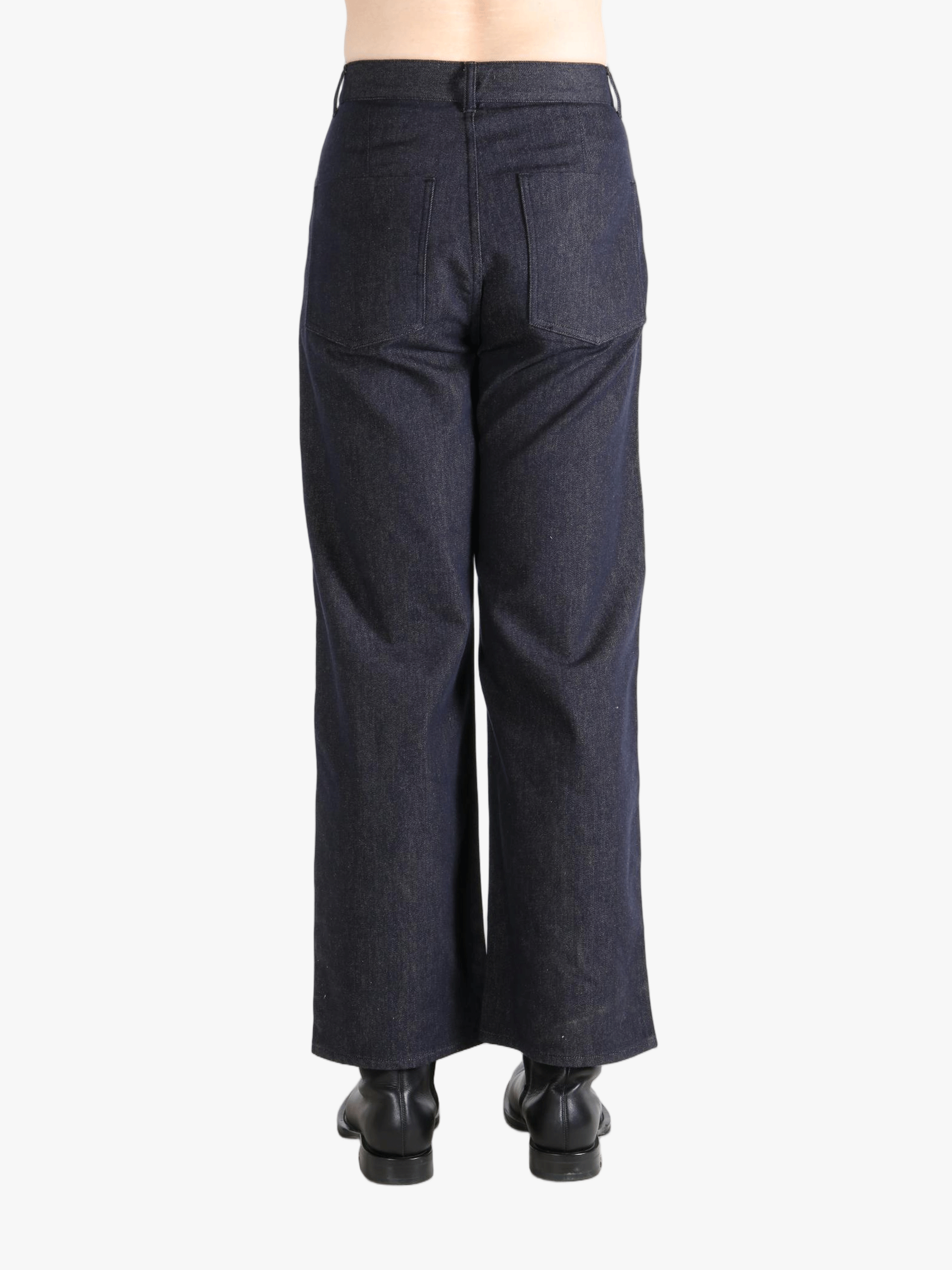 Blue pants worn by a person, showing the pants fit