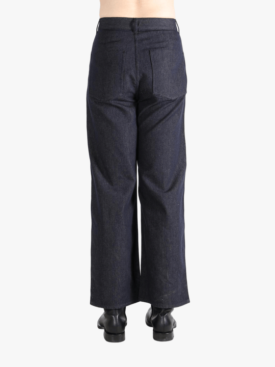 Blue pants worn by a person, showing the pants fit