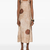 Tan dress,full body view
