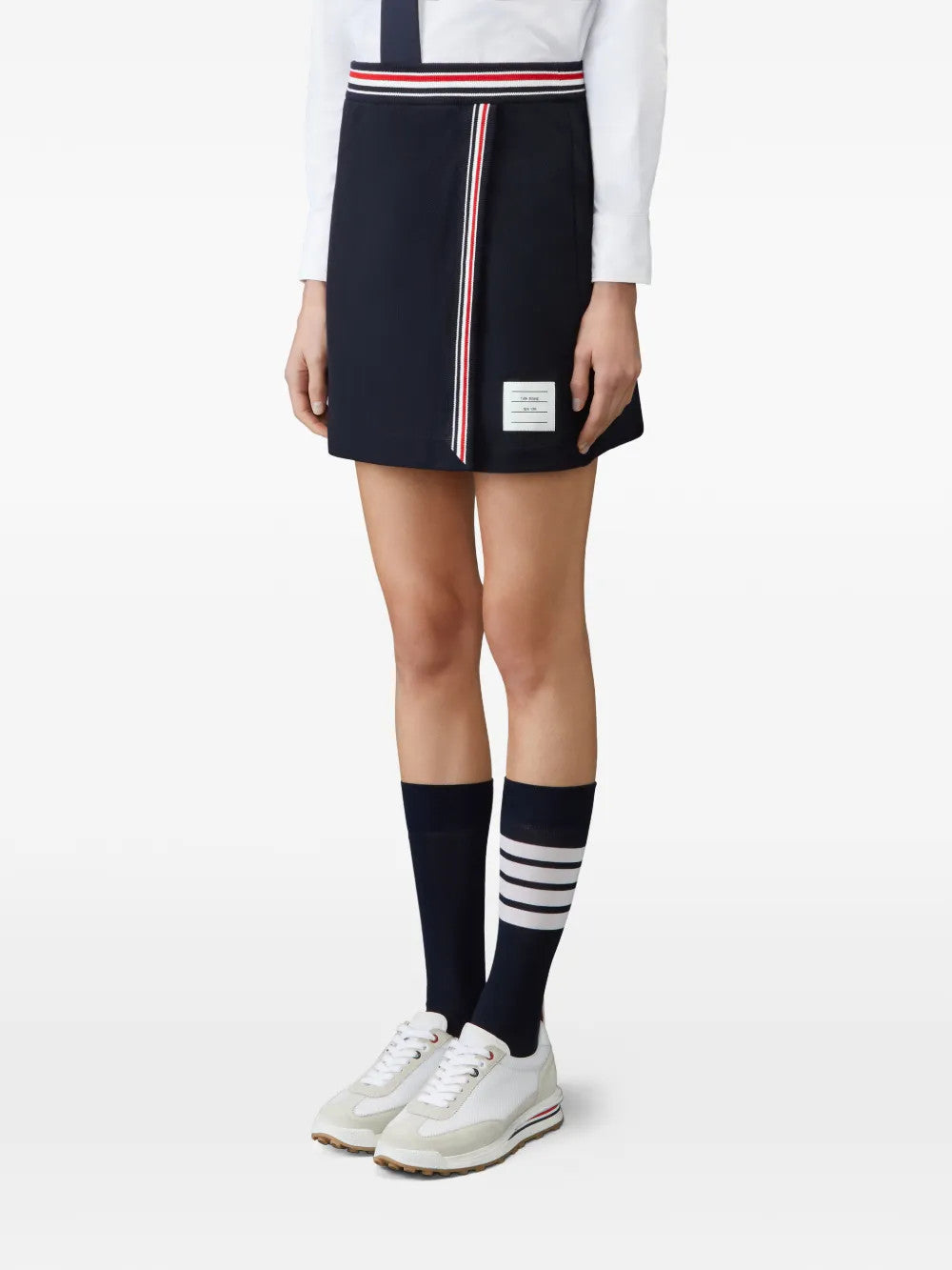 Navy skirt, full body view