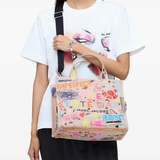 Tan bag worn by a person, showing the bag fit