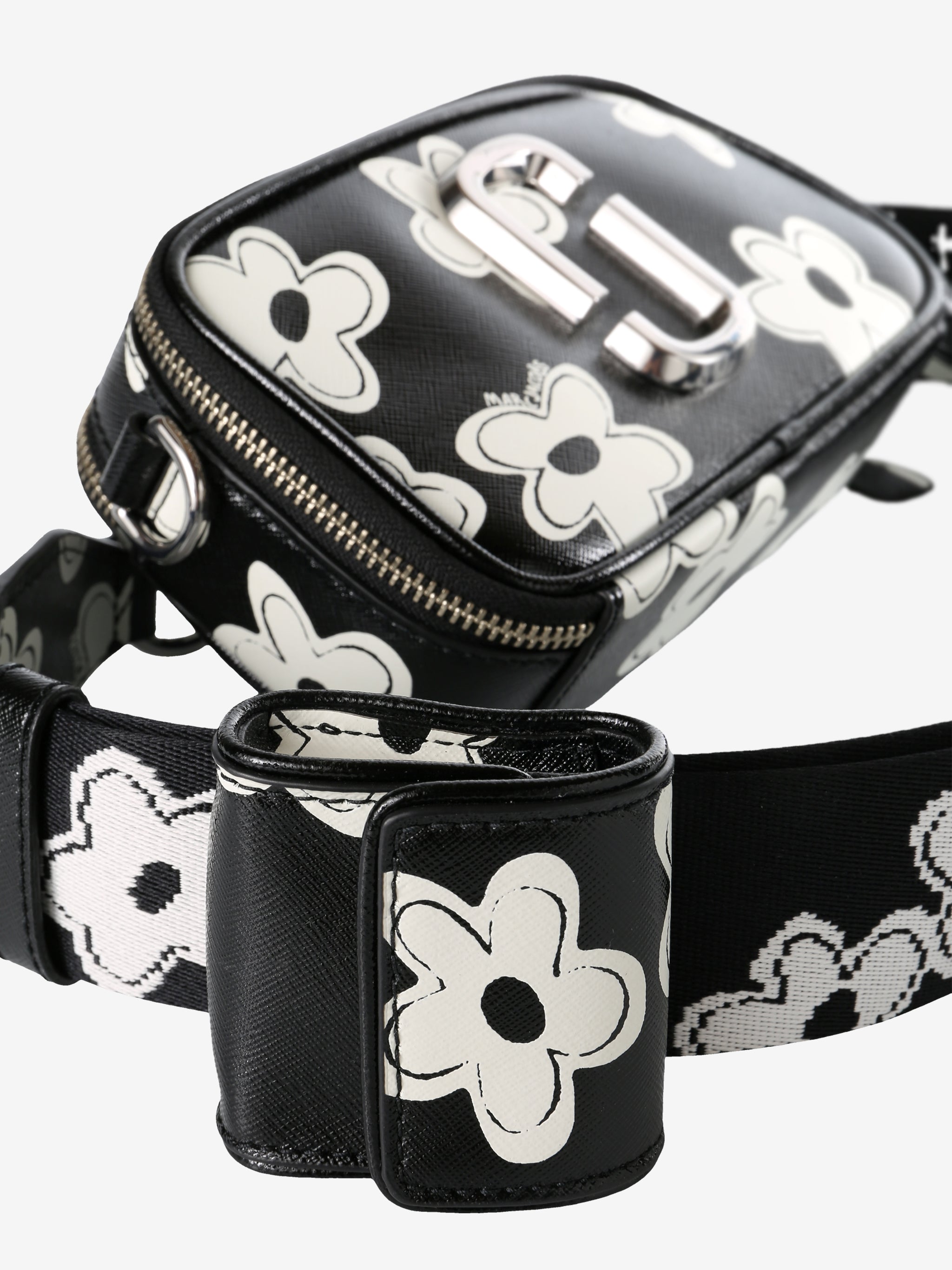 Close up of the black bag, showing texture of the leather fabric