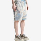 Blue shorts, full body view