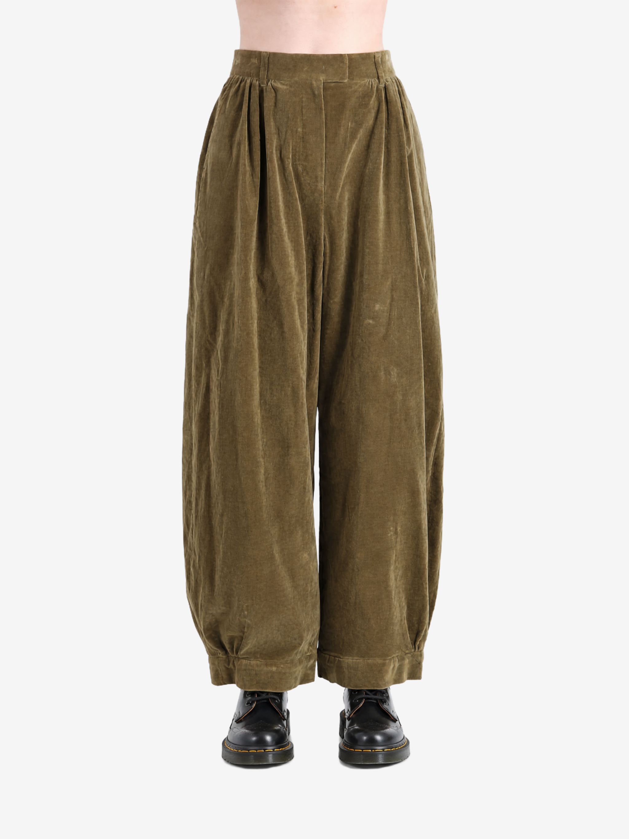 Green pants, full body view
