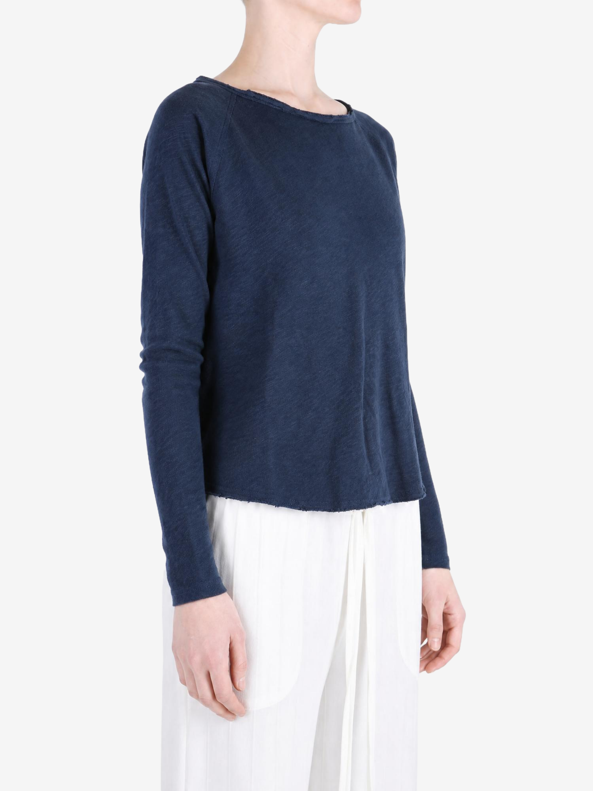 Navy t-shirt, full body view