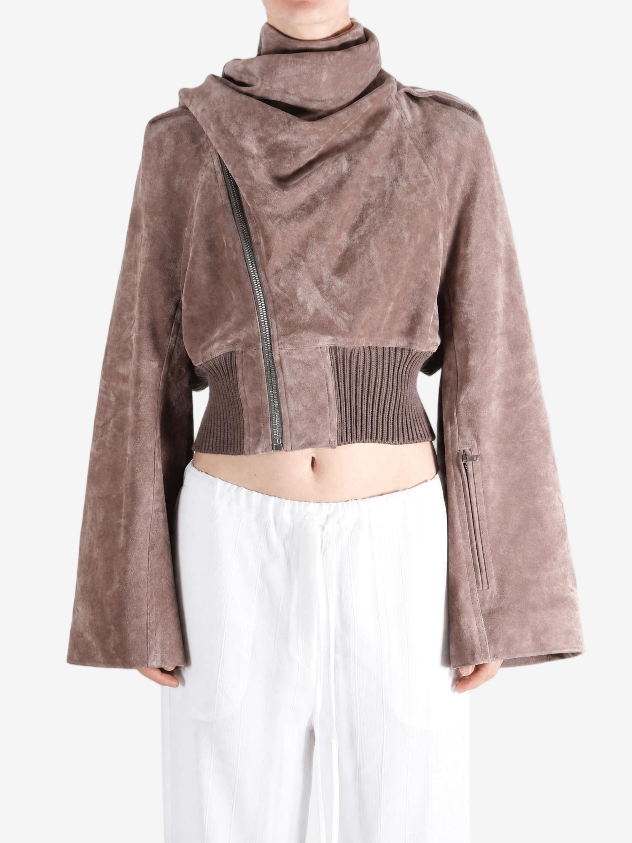 Brown jacket worn by a person, showing the jacket fit