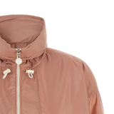 Close up of pink jacket, showing the detail of the collar