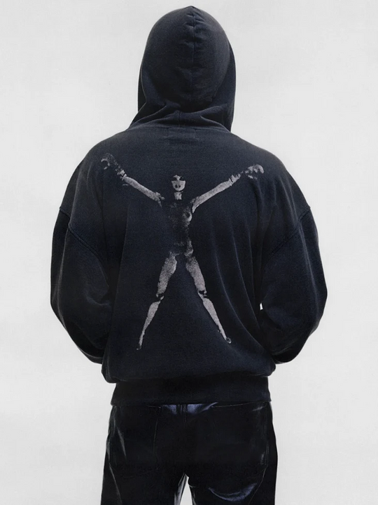 Black hoodie, full body view