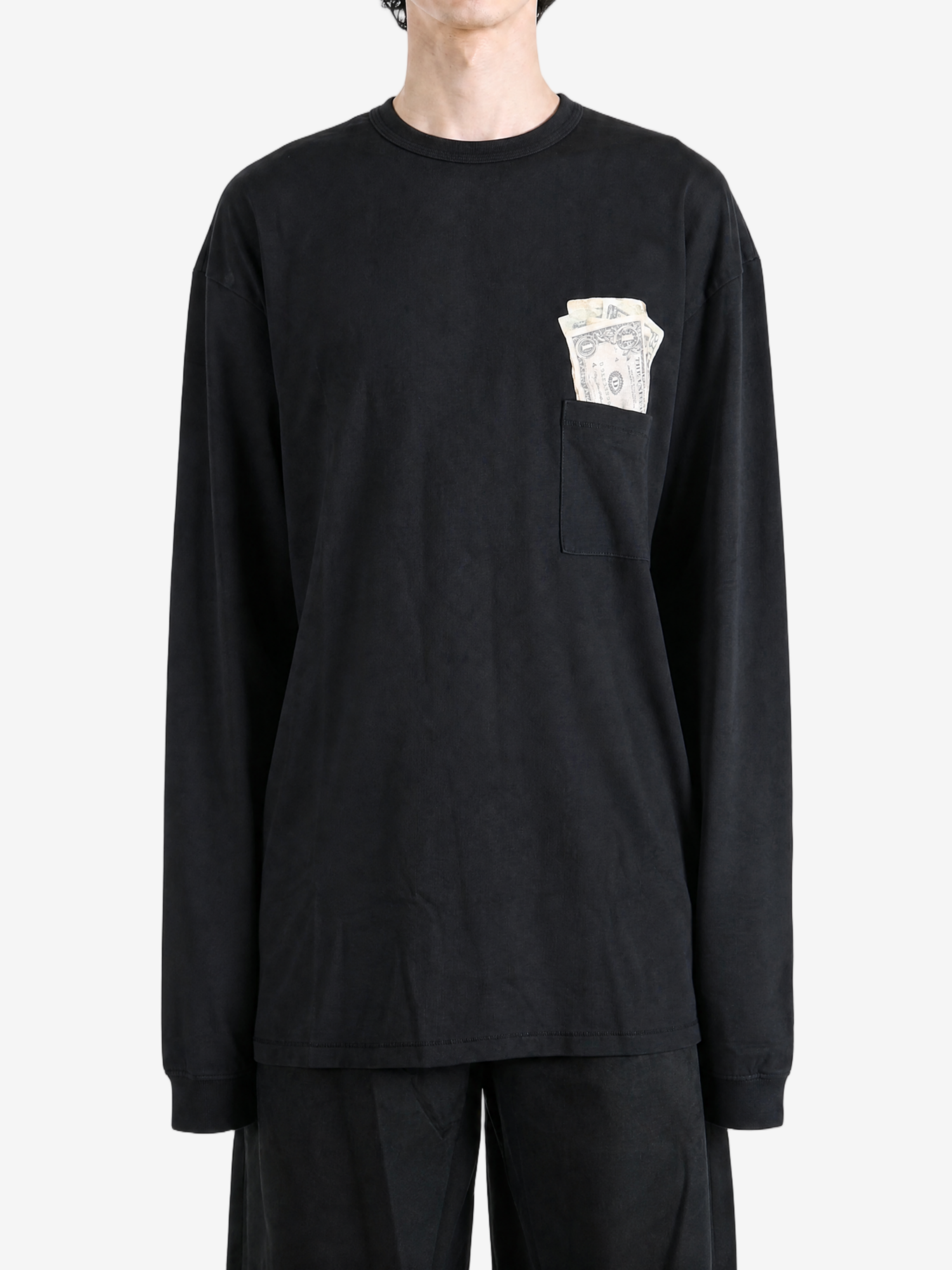 Black t-shirt, full body view