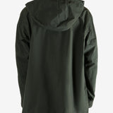 Green jacket worn by a person, showing the jacket's fit