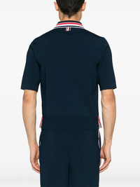 THOM BROWNE - Men Full Needle Stitch SS Tennis Polo  W/ RWB Stripe T-shirt