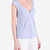 Blue t-shirt worn by a person, showing the t-shirt fit