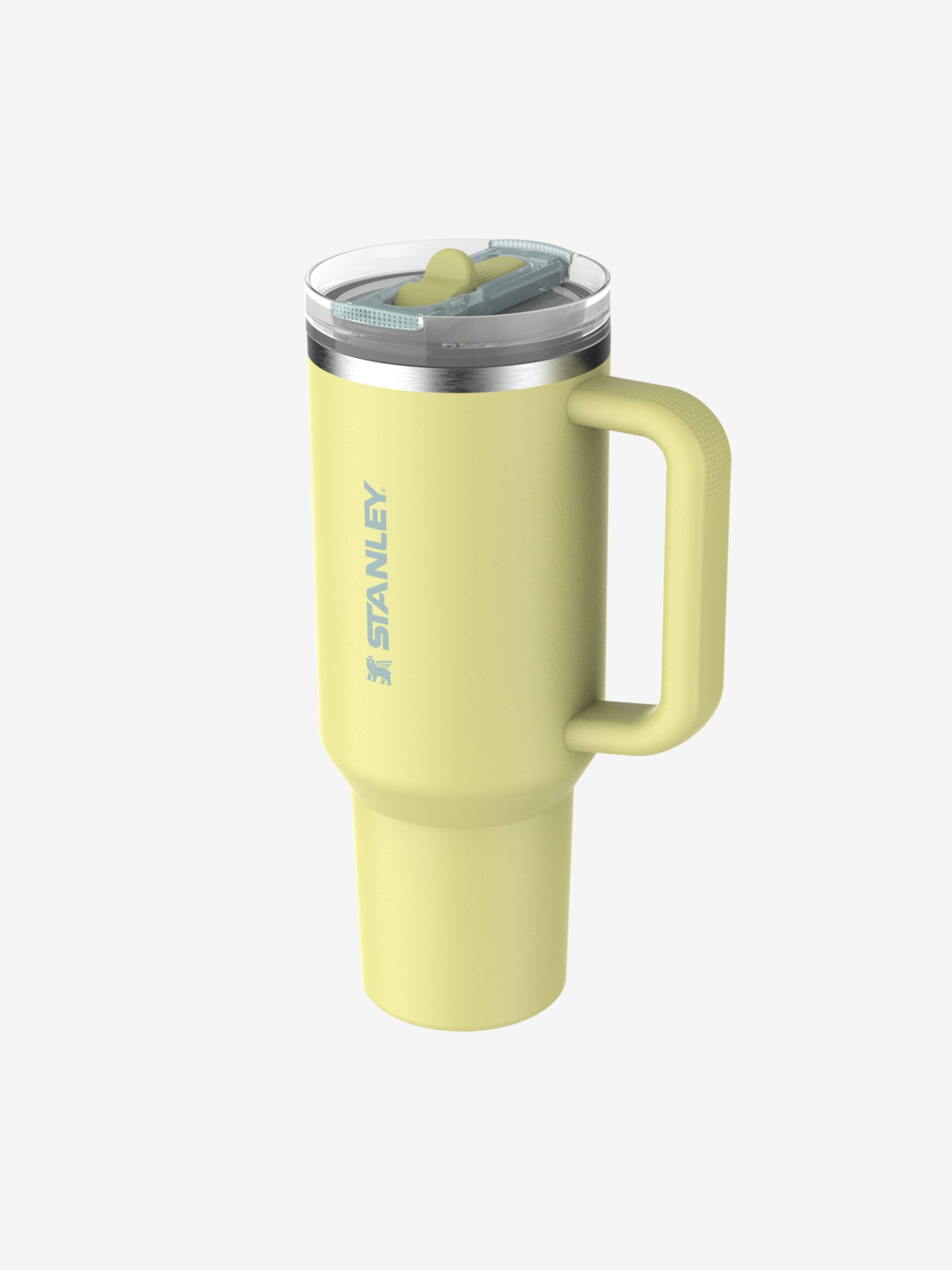 Yellow straw tumbler, side view