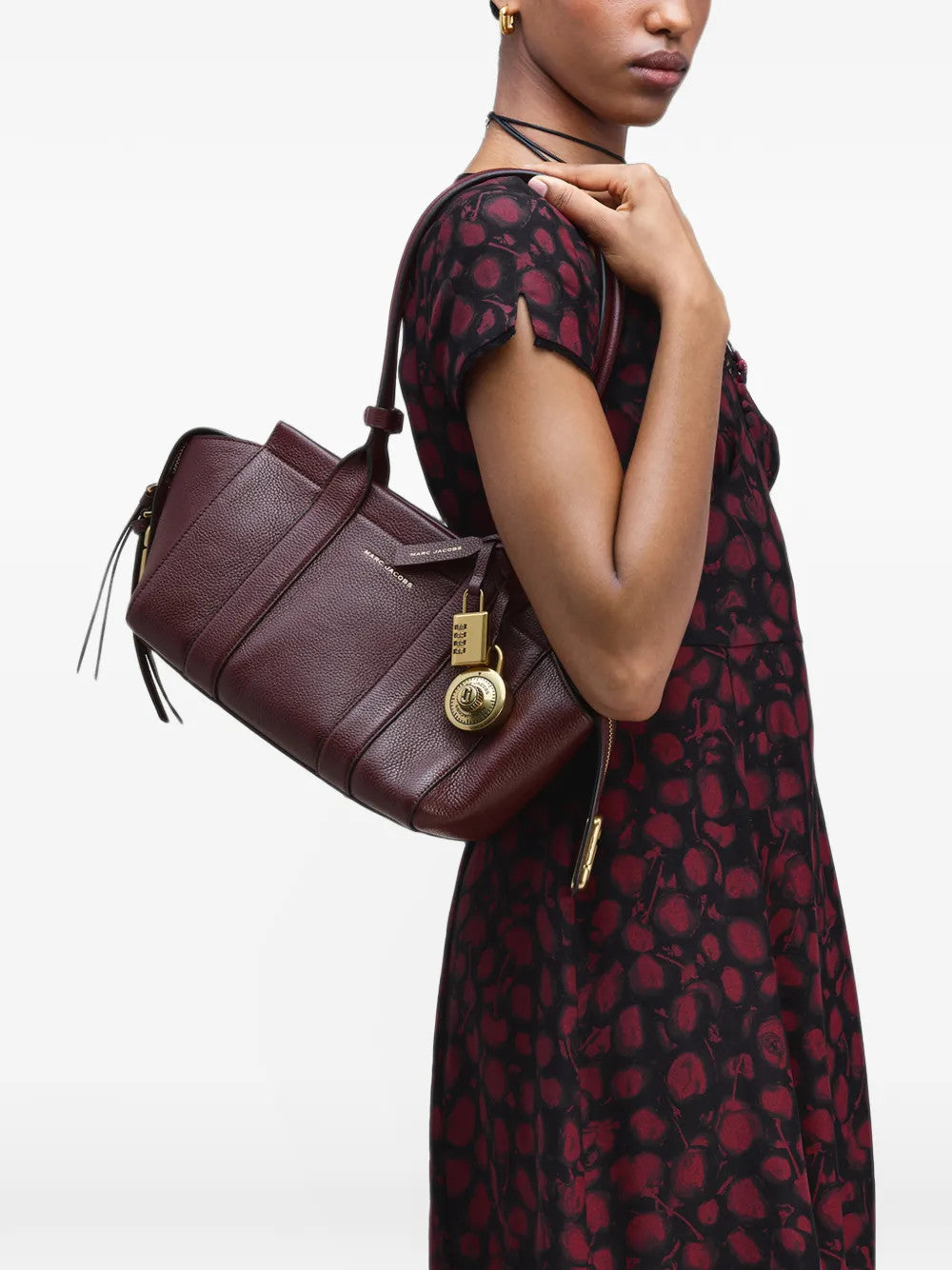 Burgundy bag, full body view