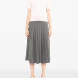 THOM BROWNE - Women Rib Cuff Scallop Edge Stripe Rib Tee