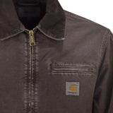 Close up of Brown jacket, showing texture of the 100% cotton fabric