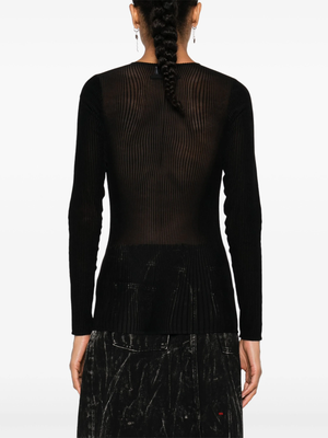 JEAN PAUL GAULTIER - Women Flocked "Morphing Pinstripes" Mesh Long Sleeve Top