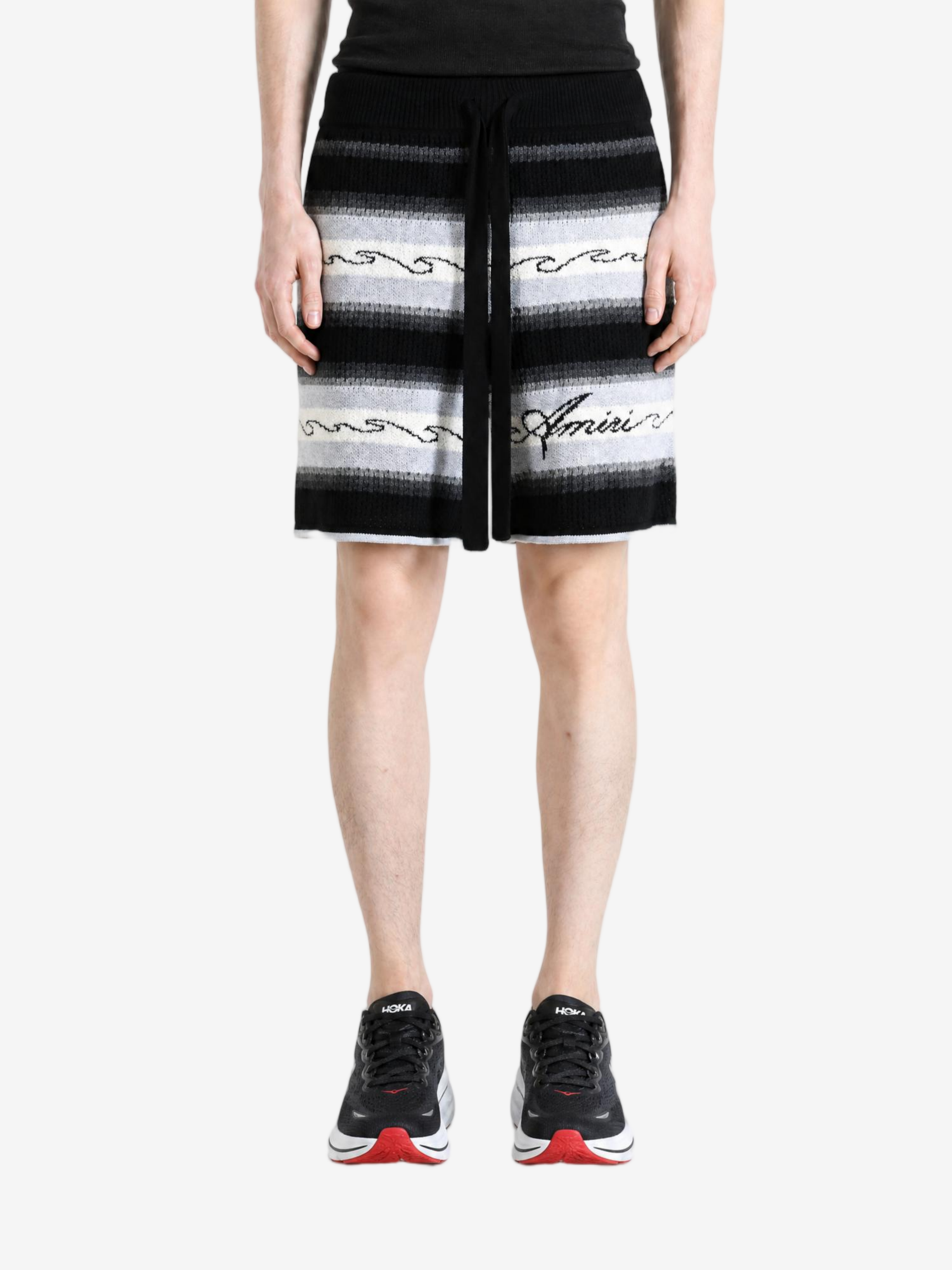 Black shorts, full body view