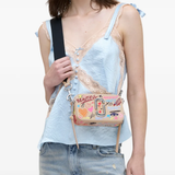 white bags worn by a person, showing the bags fit