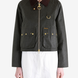 Green jacket worn by a person, showing the jacket fit