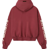 Red hoodie, back view