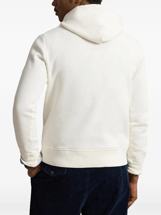 Tan hoodie, full body view