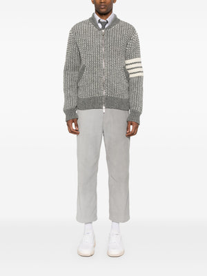 THOM BROWNE - Men Bicolor Tuck Rib Stitch Zip Up Bomber Jacket