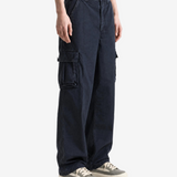 Navy pants, full body view