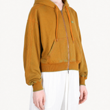 Orange hoodie, full body view